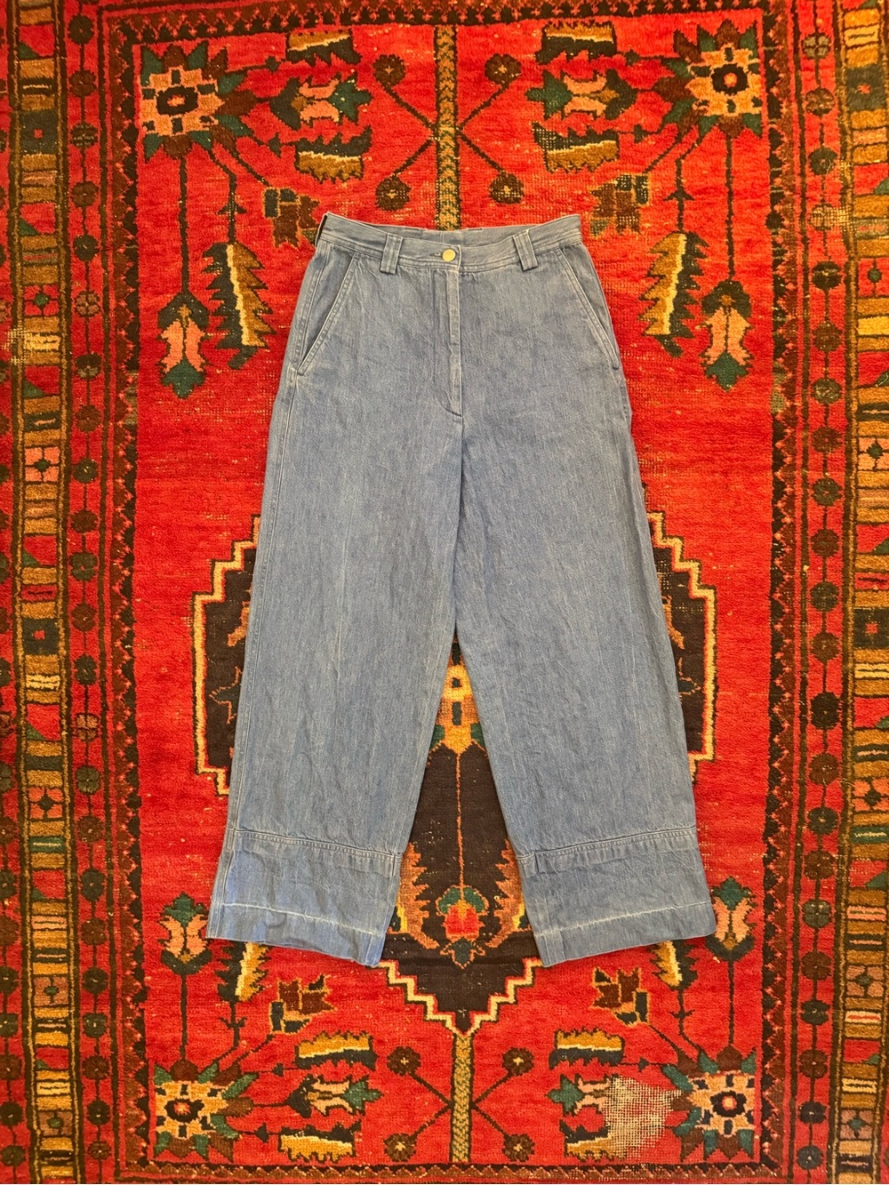 DRIES VAN NOTEN Chambray Wide Leg Jeans - 34 XS - Unique Stitching!